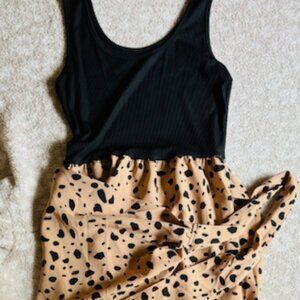 Tan & Black Dalmatian Design Tank Dress with Wrap Around Tie Bottom